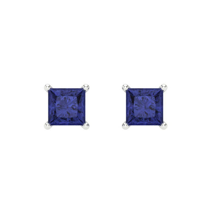0.5 ctw Tanzanite Studs Earrings | 3.5mm Princess Cut White Gold Screw back | December Birthstone