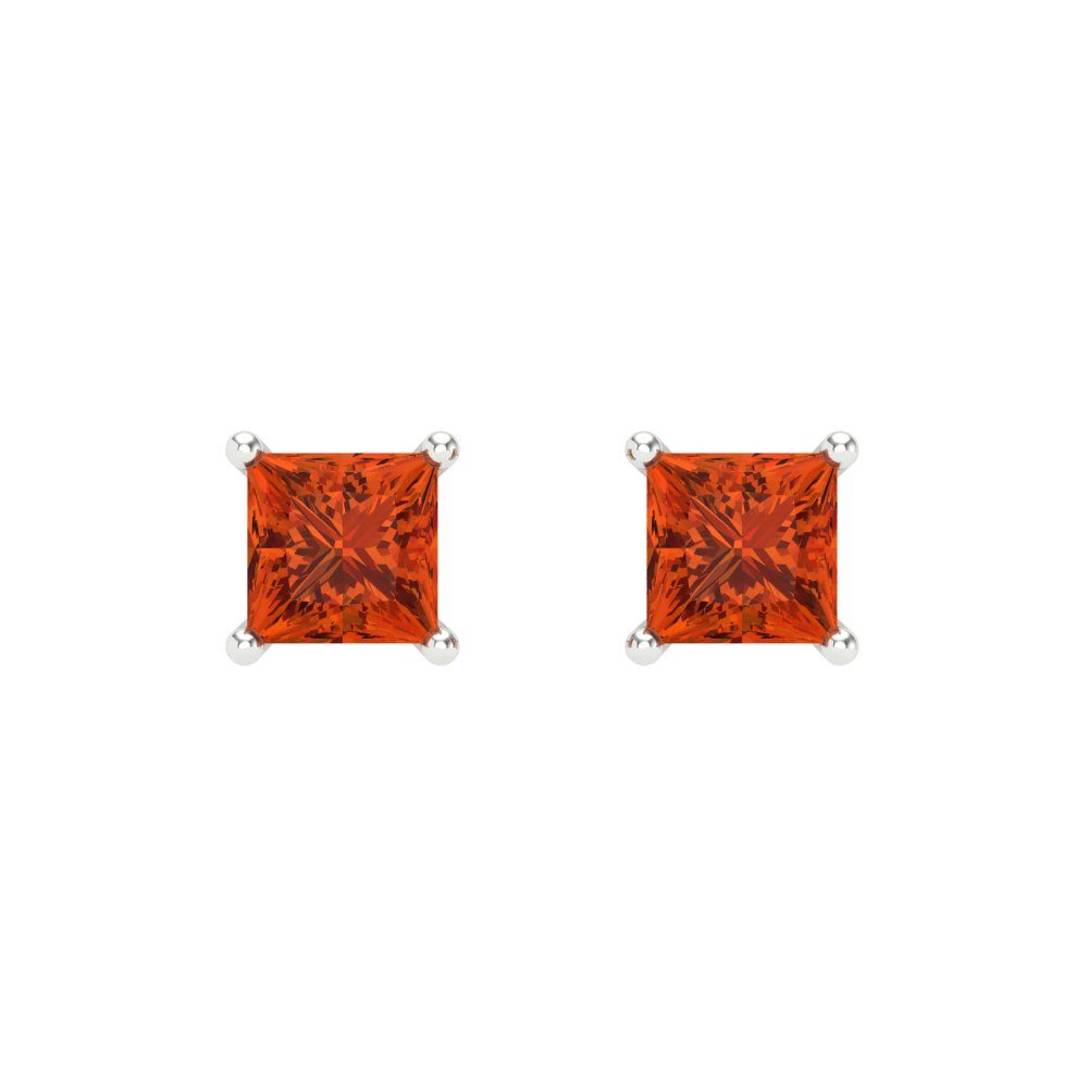 0.5 ctw Red Zirconia Studs Earrings | 3.5mm Princess Cut White Gold Screw back | April Birthstone