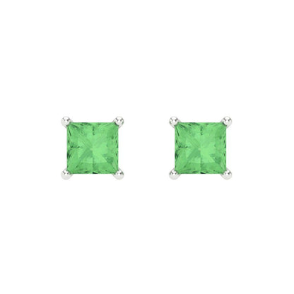 0.5 ctw Green Zirconia Studs Earrings | 3.5mm Princess Cut White Gold Screw back | April Birthstone