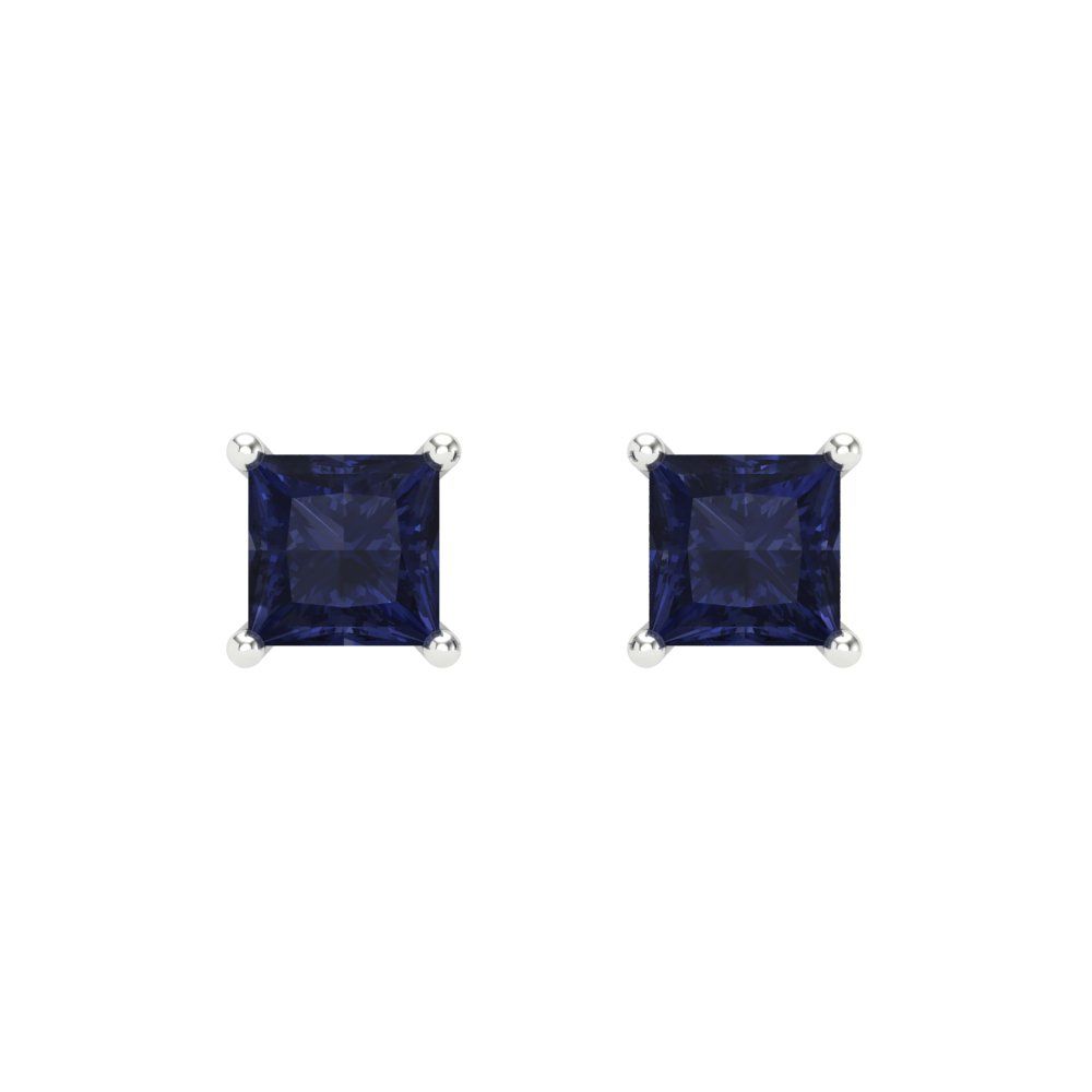 0.5 ctw Blue Sapphire Studs Earrings | 3.5mm Princess Cut White Gold Screw back | September Birthstone