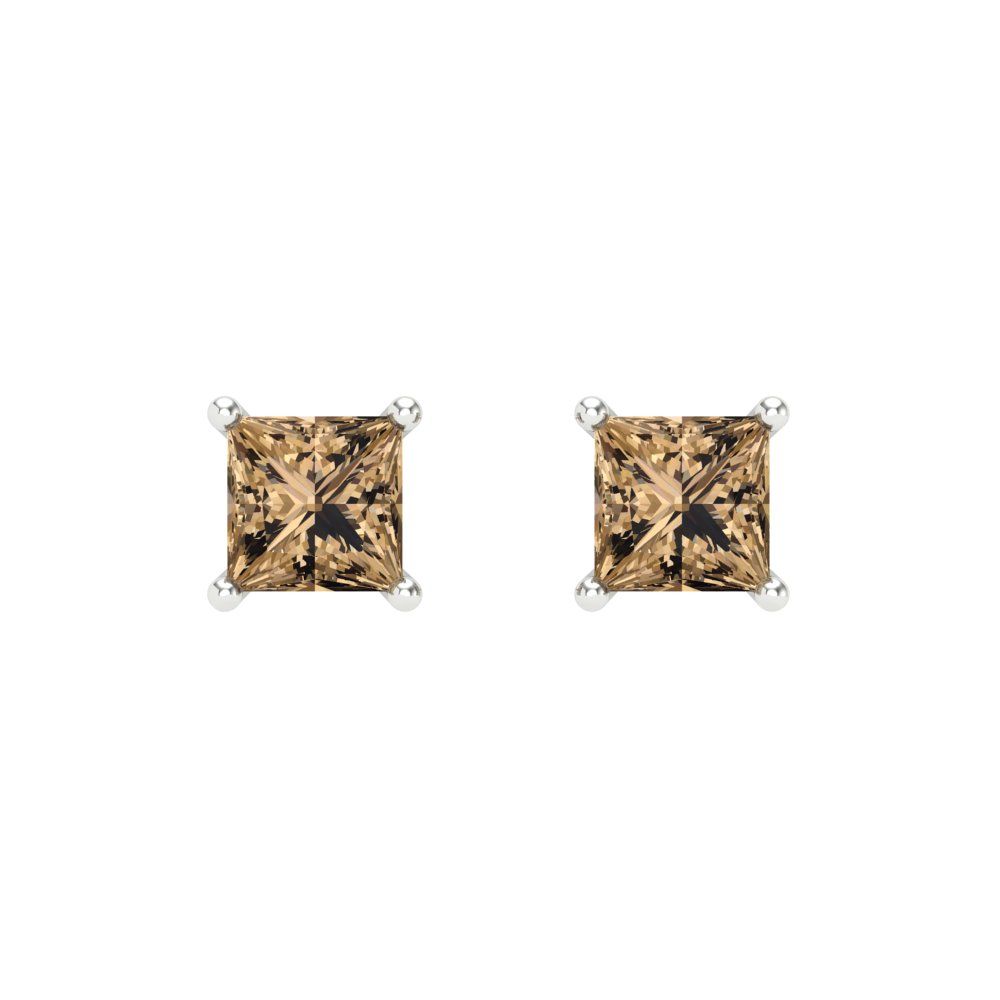 0.5 ctw Champagne Studs Earrings | 3.5mm Princess Cut White Gold Screw back | April Birthstone