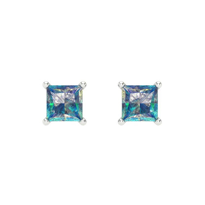 0.5 ctw Blue Moissanite Studs Earrings | 3.5mm Princess Cut White Gold Screw back | April Birthstone
