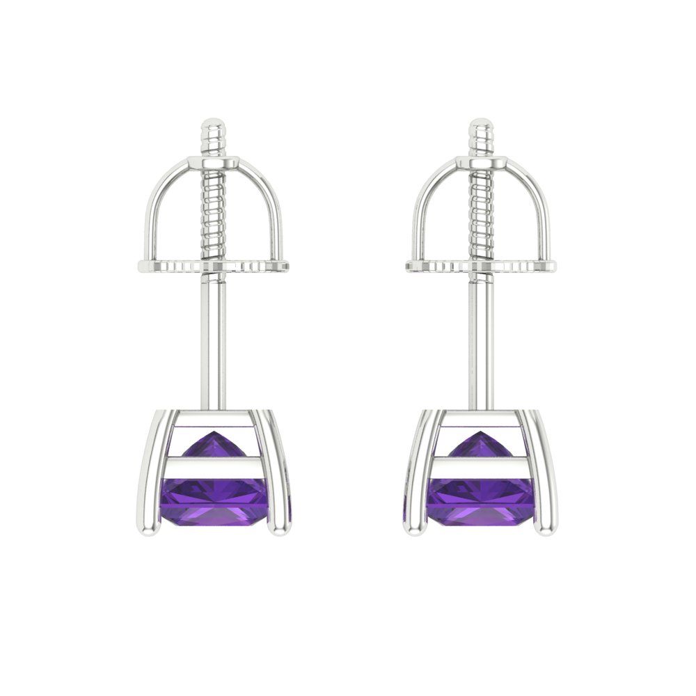 0.5 ctw Amethyst Studs Earrings | 3.5mm Princess Cut White Gold Screw back | February Birthstone
