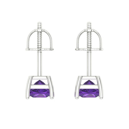 0.5 ctw Amethyst Studs Earrings | 3.5mm Princess Cut White Gold Screw back | February Birthstone