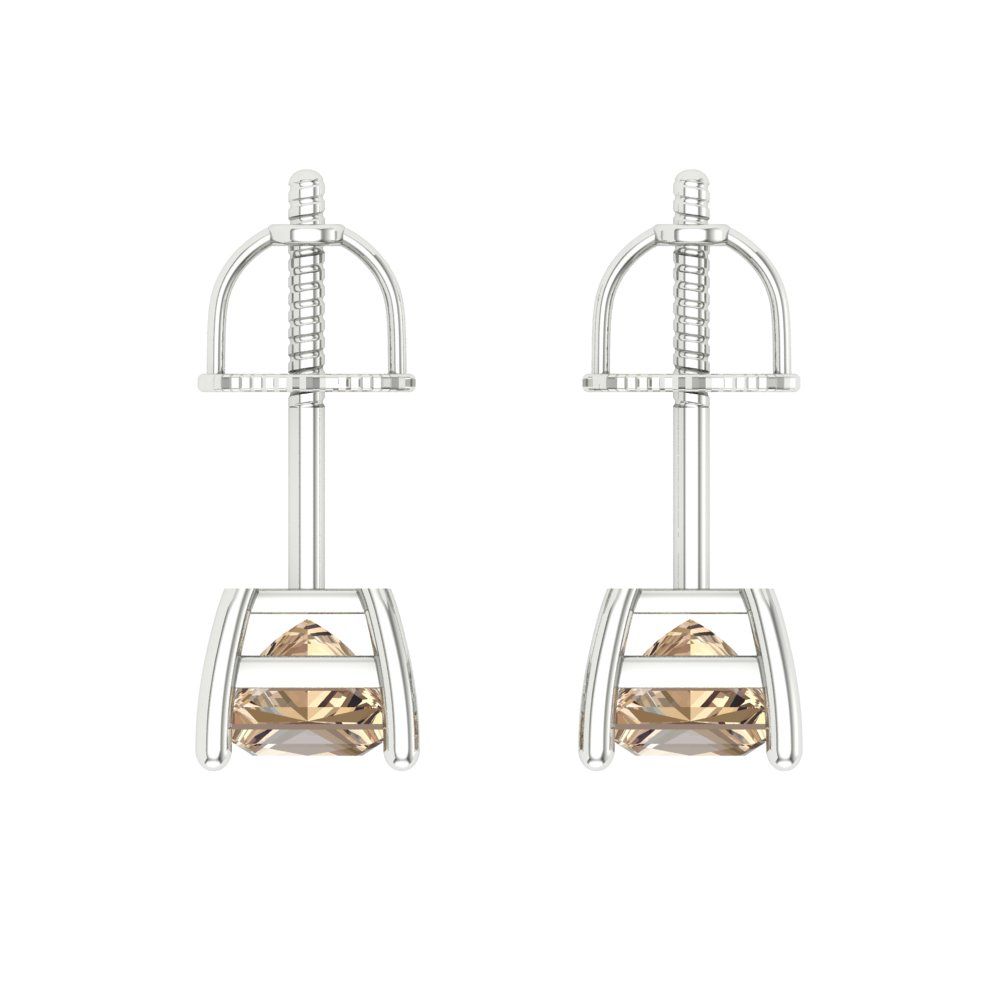 0.5 ctw Yellow Moissanite Studs Earrings | 3.5mm Princess Cut White Gold Screw back | April Birthstone