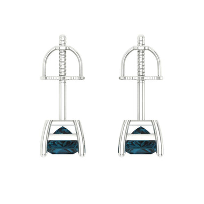 0.5 ctw London Blue Topaz Studs Earrings | 3.5mm Princess Cut White Gold Screw back | December Birthstone