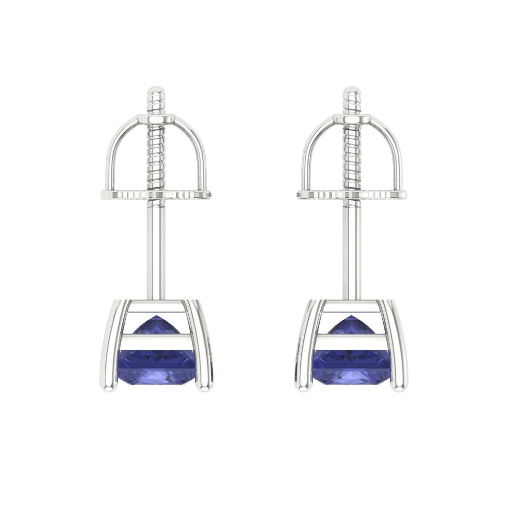 0.5 ctw Tanzanite Studs Earrings | 3.5mm Princess Cut White Gold Screw back | December Birthstone
