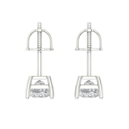 0.5 ctw White Sapphire Studs Earrings | 3.5mm Princess Cut White Gold Screw back | April Birthstone