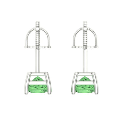 0.5 ctw Green Zirconia Studs Earrings | 3.5mm Princess Cut White Gold Screw back | April Birthstone