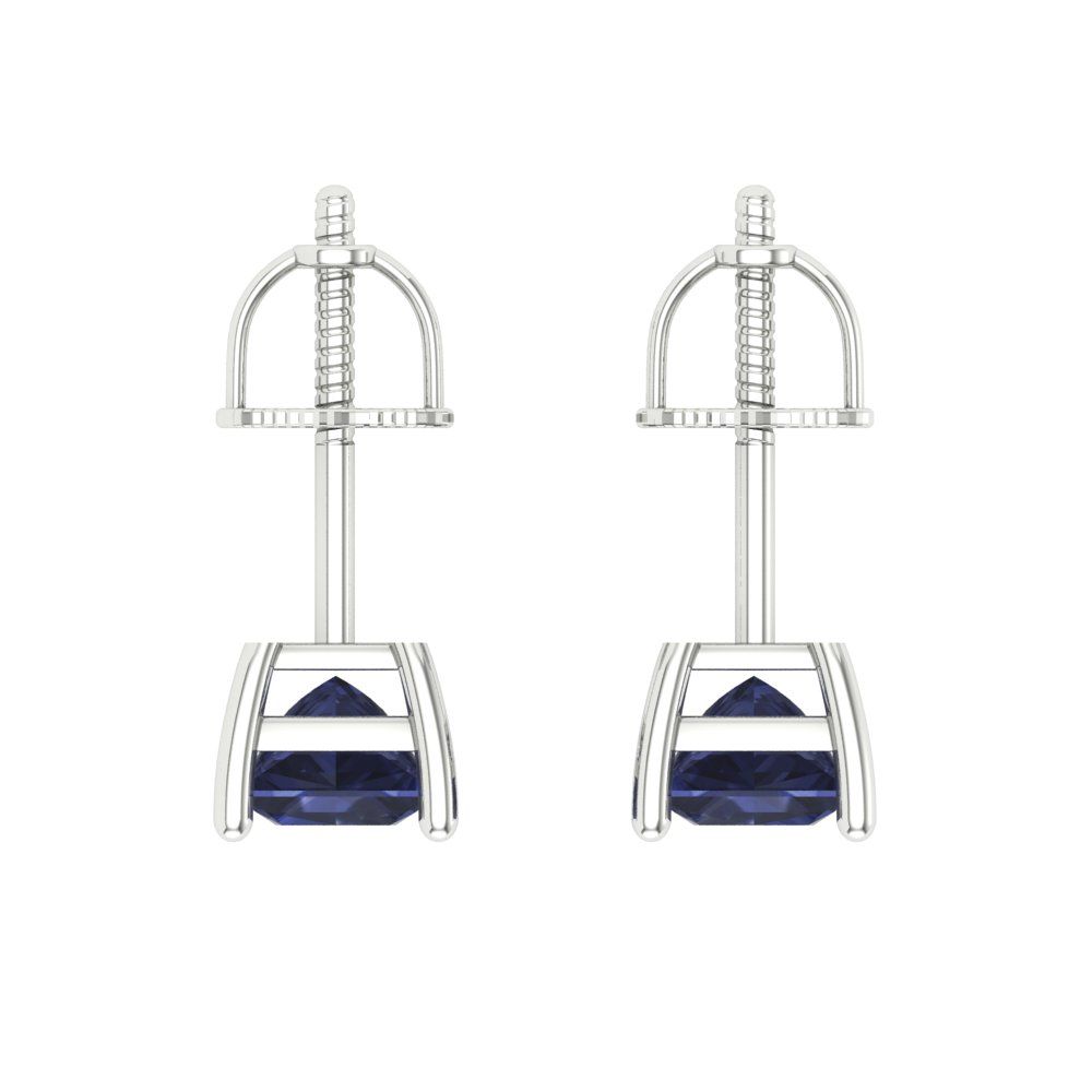 0.5 ctw Blue Sapphire Studs Earrings | 3.5mm Princess Cut White Gold Screw back | September Birthstone