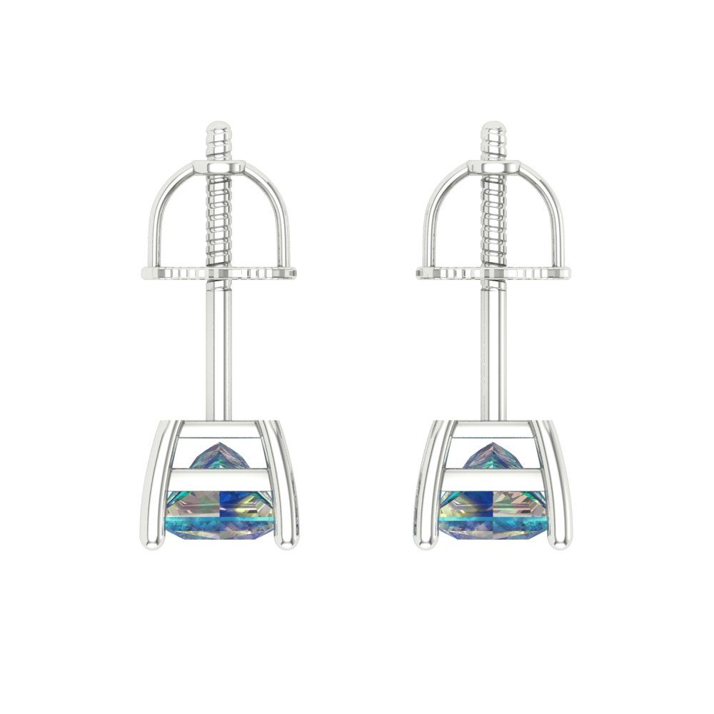 0.5 ctw Blue Moissanite Studs Earrings | 3.5mm Princess Cut White Gold Screw back | April Birthstone