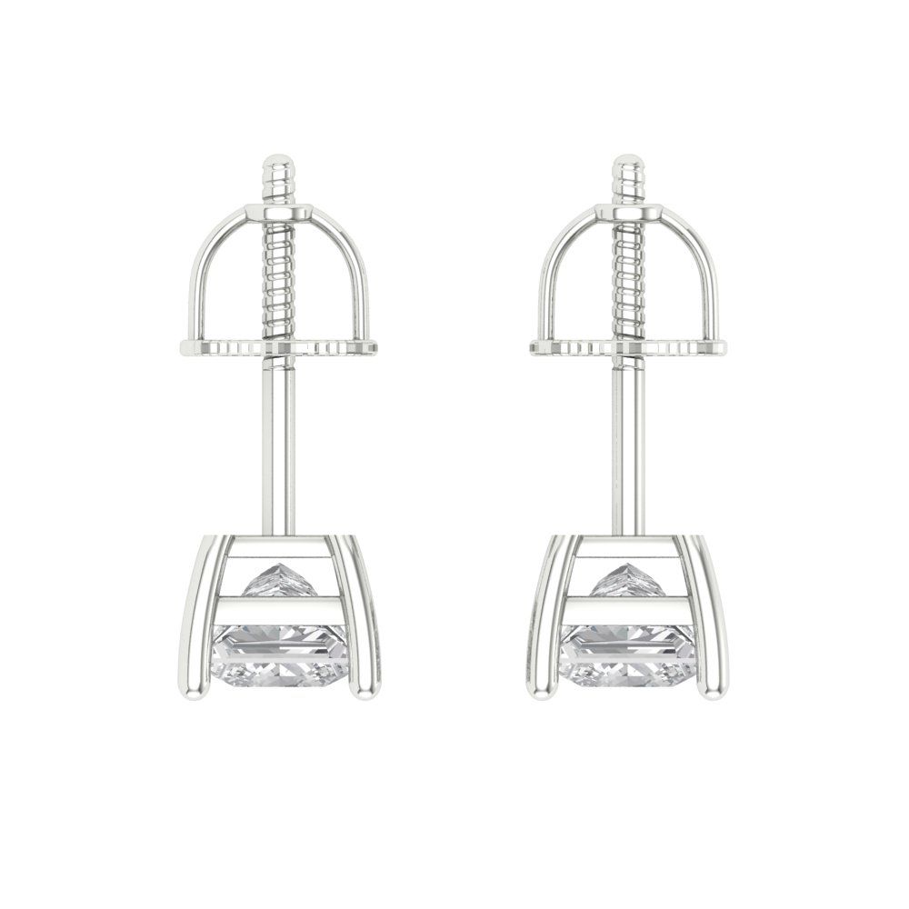 0.5 ctw Zirconia Diamond Studs Earrings | 3.5mm Princess Cut White Gold Screw back | April Birthstone
