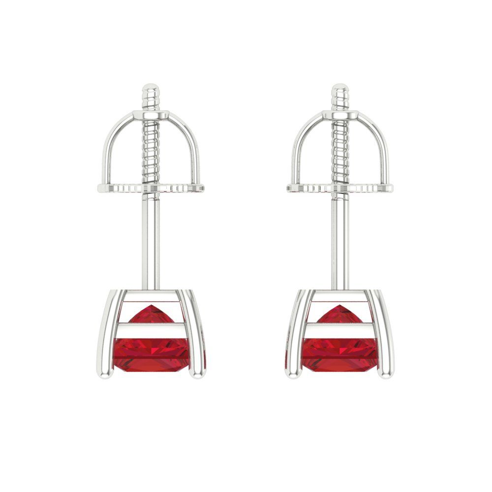 0.5 ctw Ruby Studs Earrings | 3.5mm Princess Cut White Gold Screw back | July Birthstone