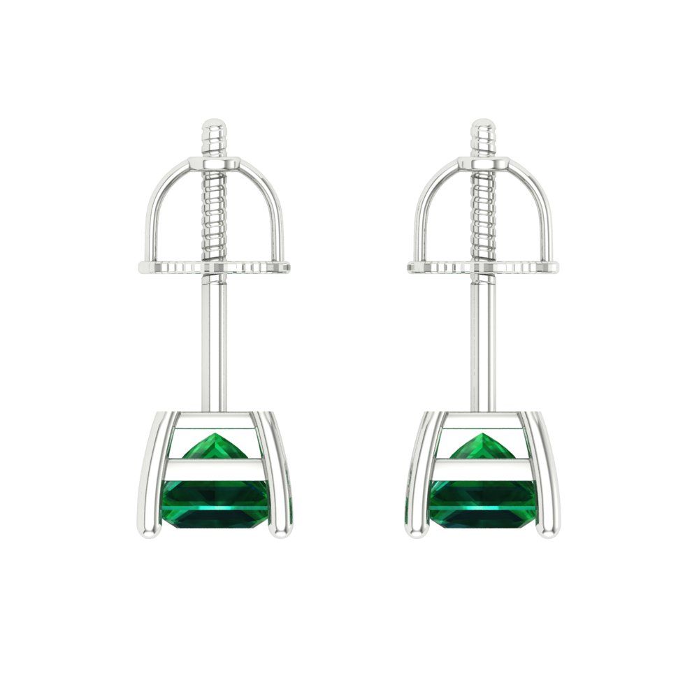 0.5 ctw Emerald Studs Earrings | 3.5mm Princess Cut White Gold Screw back | May Birthstone