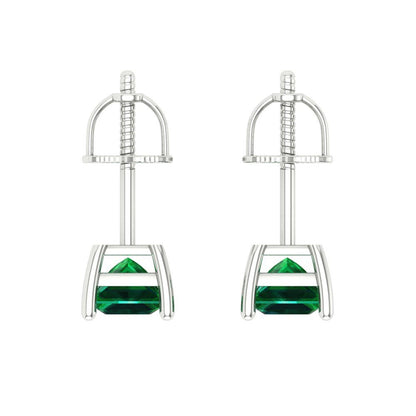 0.5 ctw Emerald Studs Earrings | 3.5mm Princess Cut White Gold Screw back | May Birthstone
