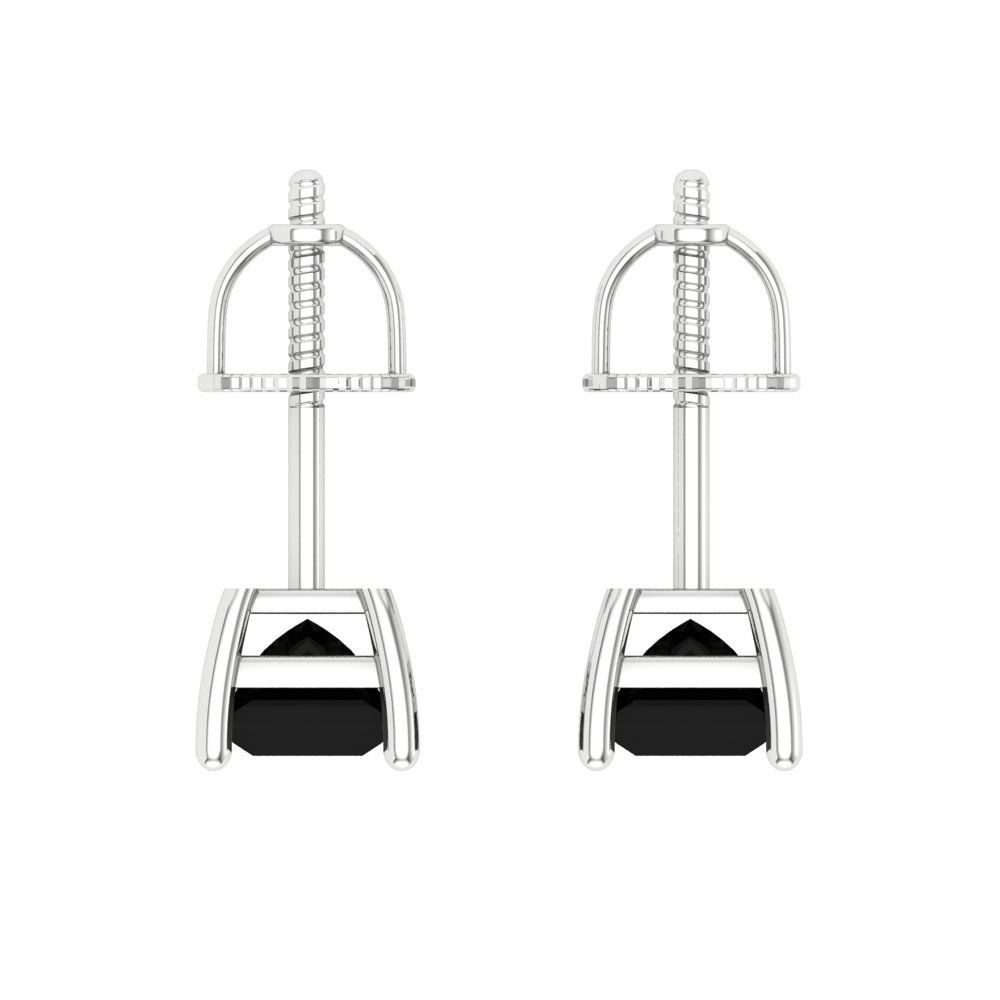 0.5 ctw Onyx Studs Earrings | 3.5mm Princess Cut White Gold Screw back | July Birthstone