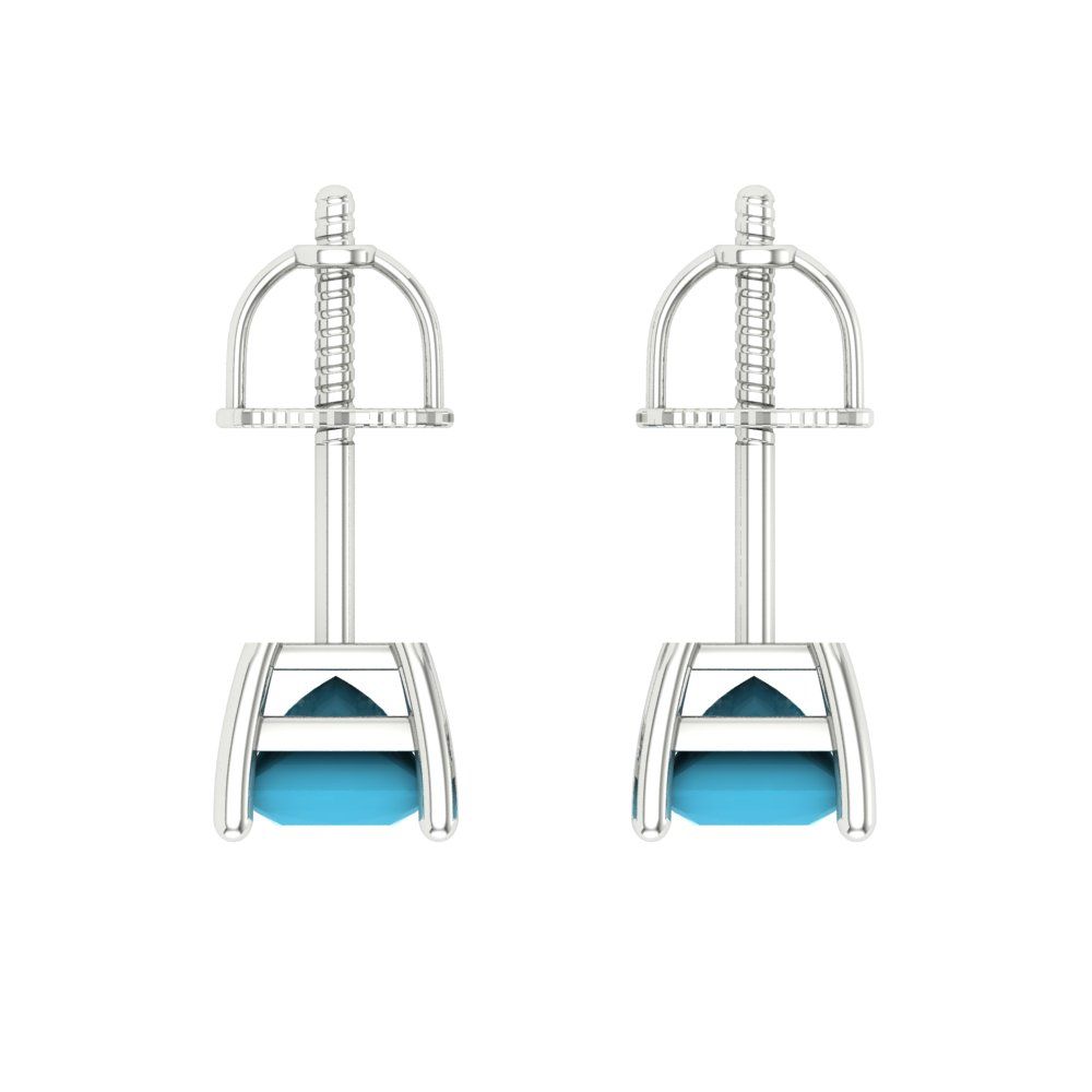 0.5 ctw Turquoise Studs Earrings | 3.5mm Princess Cut White Gold Screw back | December Birthstone