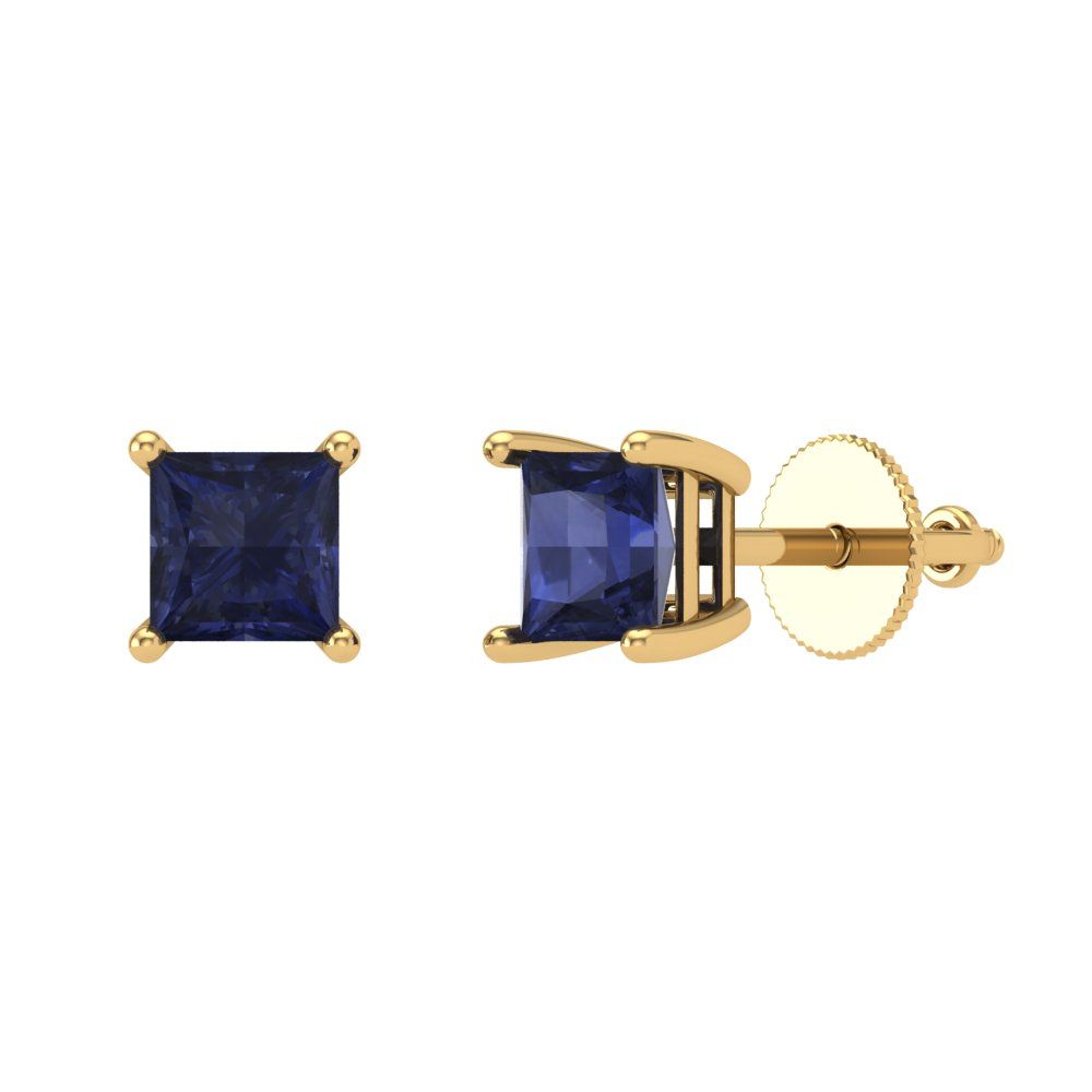0.5 ctw Blue Sapphire Studs Earrings | 3.5mm Princess Cut White Gold Screw back | September Birthstone
