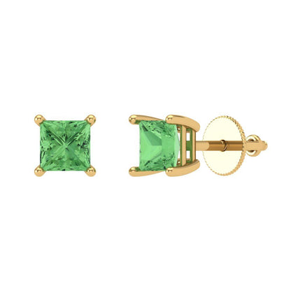 0.5 ctw Green Zirconia Studs Earrings | 3.5mm Princess Cut White Gold Screw back | April Birthstone