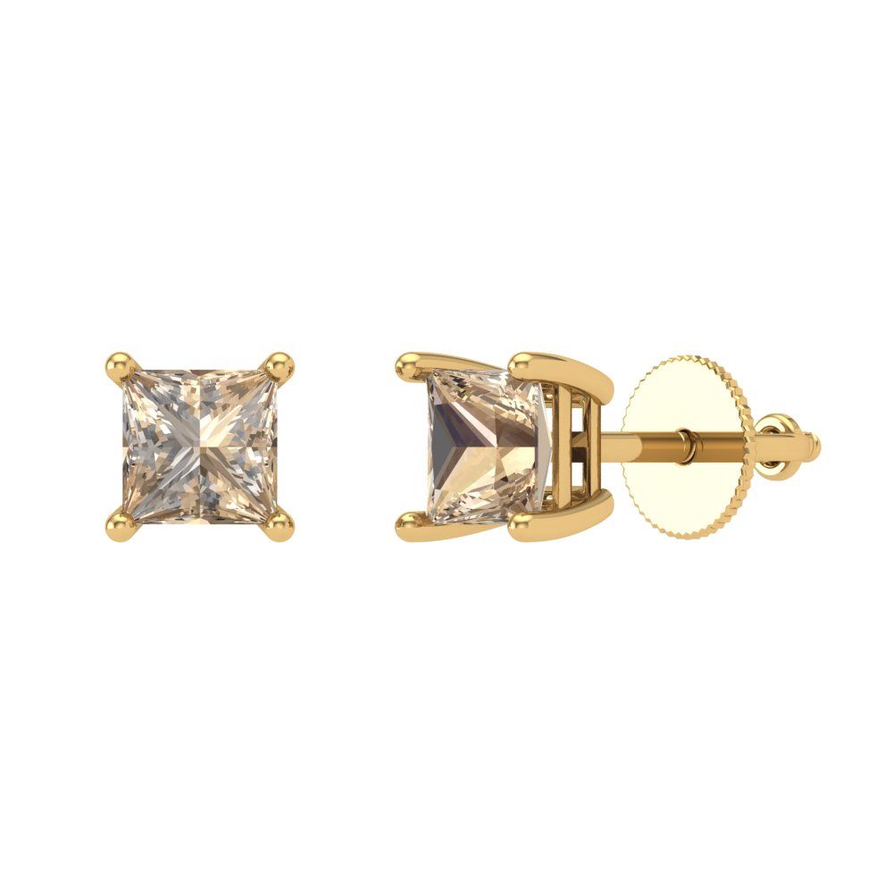 0.5 ctw Yellow Moissanite Studs Earrings | 3.5mm Princess Cut White Gold Screw back | April Birthstone