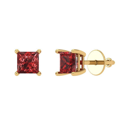 0.5 ctw Garnet Studs Earrings | 3.5mm Princess Cut White Gold Screw back | January Birthstone