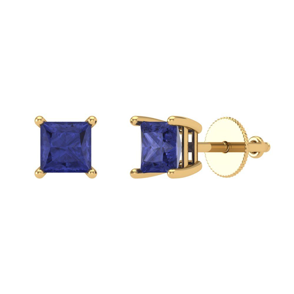 0.5 ctw Tanzanite Studs Earrings | 3.5mm Princess Cut White Gold Screw back | December Birthstone