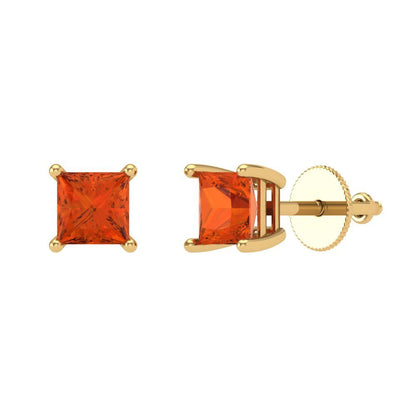 0.5 ctw Red Zirconia Studs Earrings | 3.5mm Princess Cut White Gold Screw back | April Birthstone