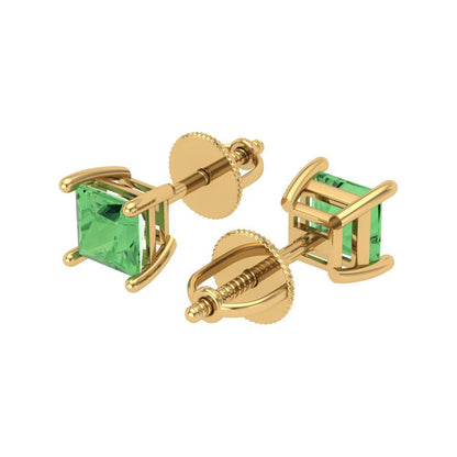 0.5 ctw Green Zirconia Studs Earrings | 3.5mm Princess Cut White Gold Screw back | April Birthstone