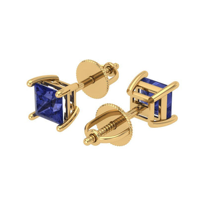 0.5 ctw Tanzanite Studs Earrings | 3.5mm Princess Cut White Gold Screw back | December Birthstone