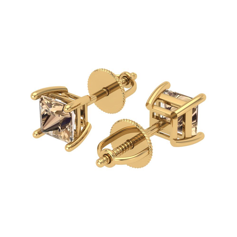 0.5 ctw Yellow Moissanite Studs Earrings | 3.5mm Princess Cut White Gold Screw back | April Birthstone