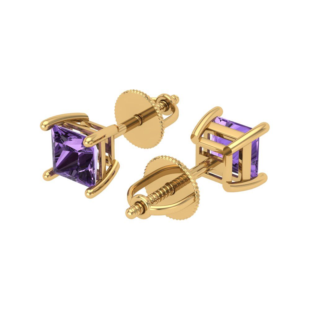 0.5 ctw Alexandrite Studs Earrings | 3.5mm Princess Cut White Gold Screw back | June Birthstone
