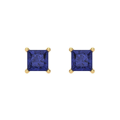 0.5 ctw Tanzanite Studs Earrings | 3.5mm Princess Cut White Gold Screw back | December Birthstone