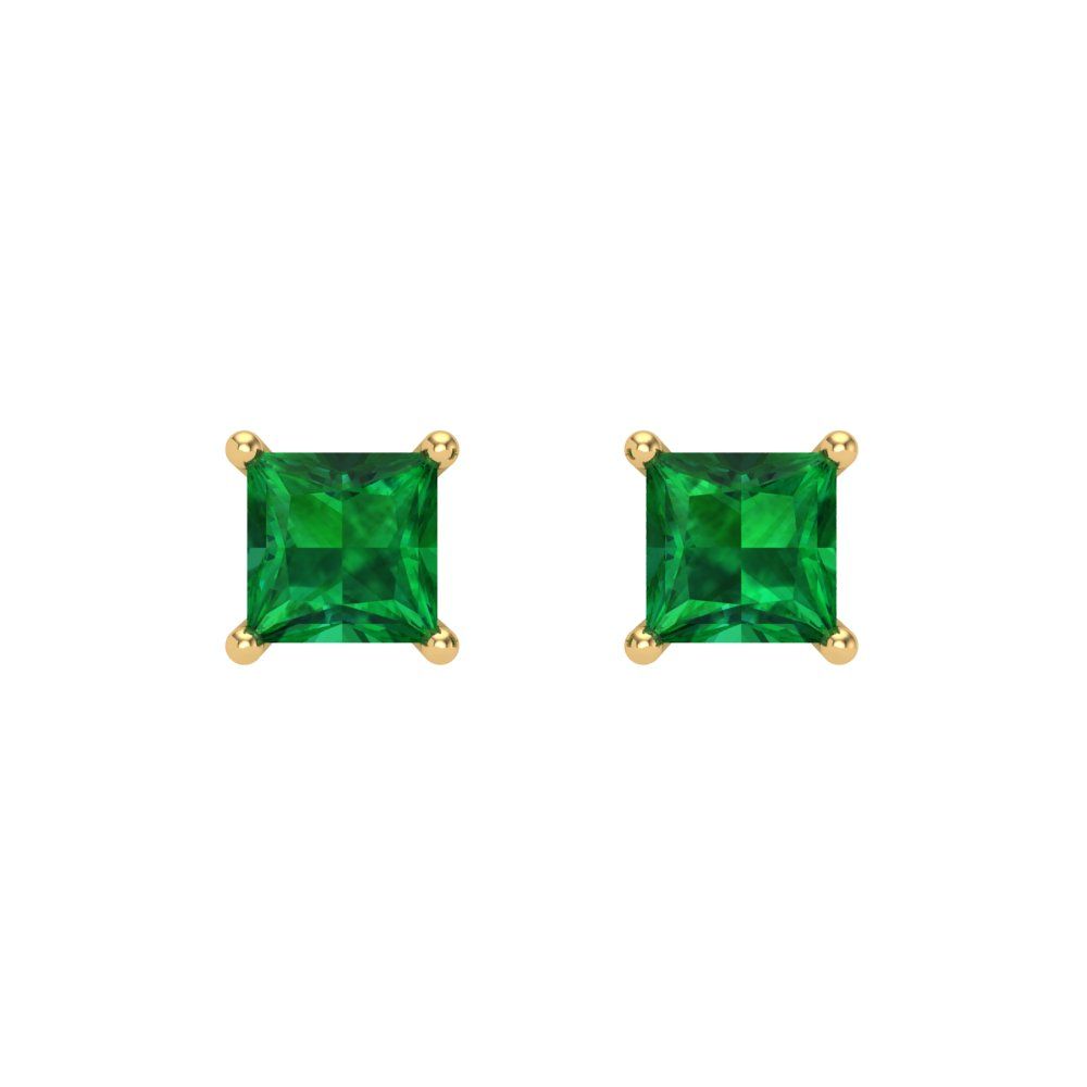 0.5 ctw Emerald Studs Earrings | 3.5mm Princess Cut White Gold Screw back | May Birthstone