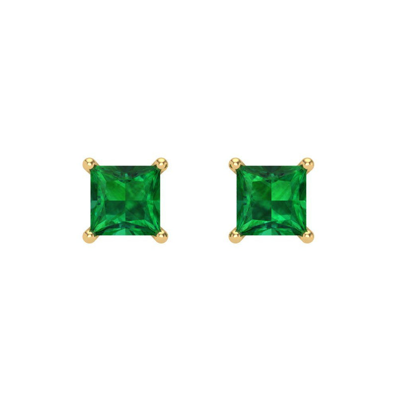 0.5 ct Brilliant Princess Cut Solitaire Studs Simulated Emerald Stone Yellow Gold Earrings Screw back