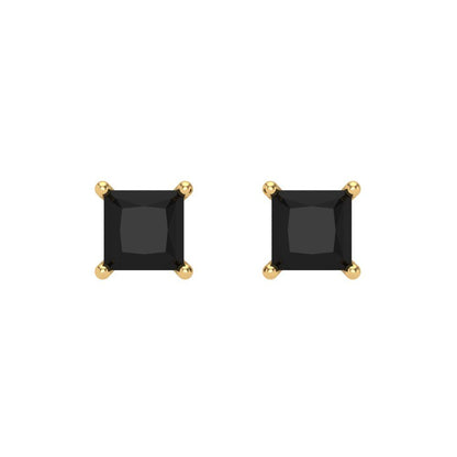 0.5 ctw Onyx Studs Earrings | 3.5mm Princess Cut White Gold Screw back | July Birthstone