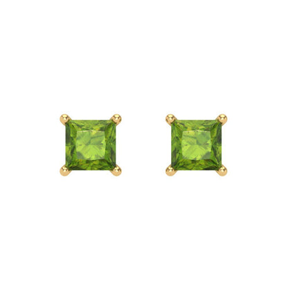 0.5 ctw Peridot Studs Earrings | 3.5mm Princess Cut White Gold Screw back | August Birthstone