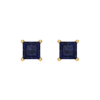 0.5 ctw Blue Sapphire Studs Earrings | 3.5mm Princess Cut White Gold Screw back | September Birthstone