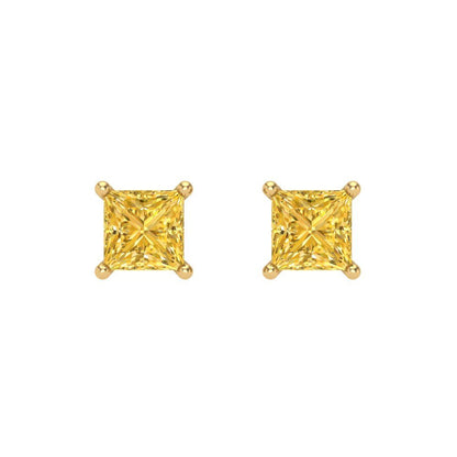 0.5 ctw Citrine Studs Earrings | 3.5mm Princess Cut White Gold Screw back | November Birthstone