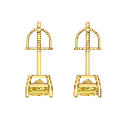 0.5 ctw Yellow Zirconia Studs Earrings | 3.5mm Princess Cut White Gold Screw back | April Birthstone