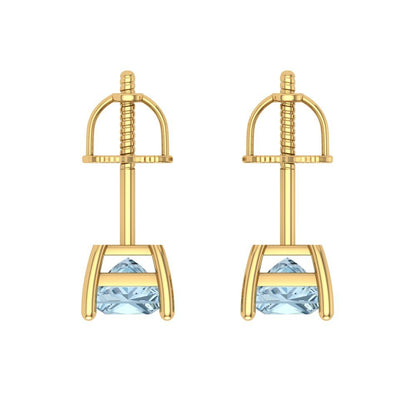 0.5 ctw Aquamarine Studs Earrings | 3.5mm Princess Cut White Gold Screw back | March Birthstone