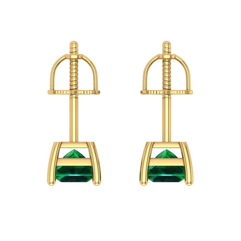 0.5 ct Brilliant Princess Cut Solitaire Studs Simulated Emerald Stone Yellow Gold Earrings Screw back