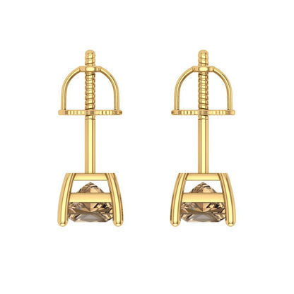 0.5 ctw Champagne Studs Earrings | 3.5mm Princess Cut White Gold Screw back | April Birthstone