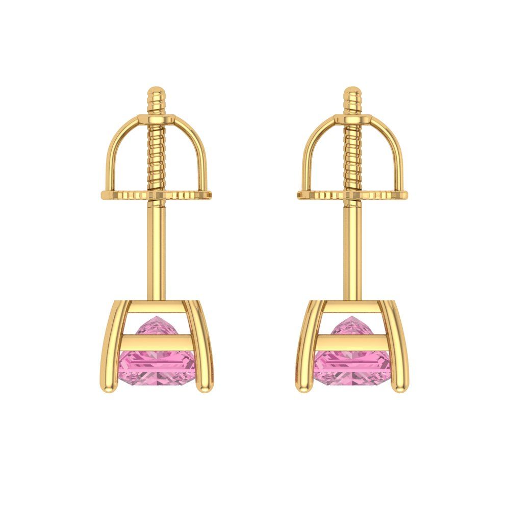 0.5 ctw Pink Zirconia Studs Earrings | 3.5mm Princess Cut White Gold Screw back | April Birthstone