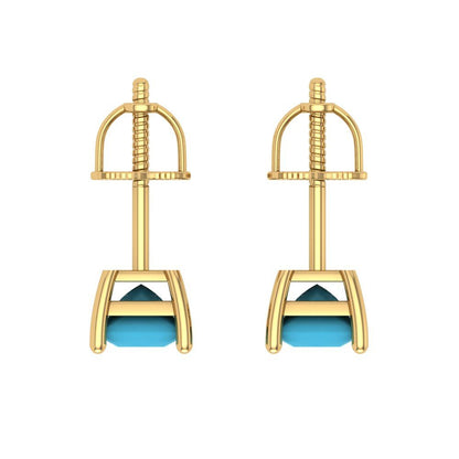 0.5 ctw Turquoise Studs Earrings | 3.5mm Princess Cut White Gold Screw back | December Birthstone