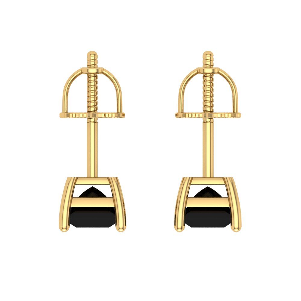 0.5 ctw Onyx Studs Earrings | 3.5mm Princess Cut White Gold Screw back | July Birthstone