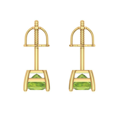 0.5 ctw Peridot Studs Earrings | 3.5mm Princess Cut White Gold Screw back | August Birthstone