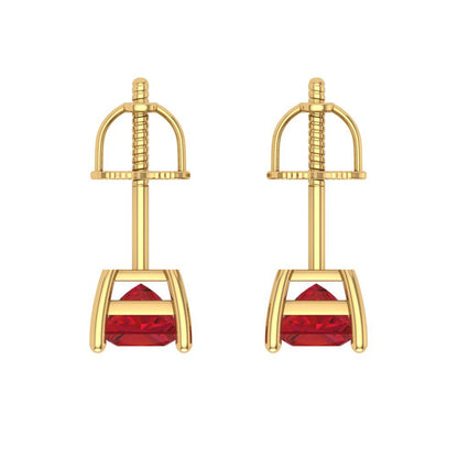 0.5 ctw Ruby Studs Earrings | 3.5mm Princess Cut White Gold Screw back | July Birthstone
