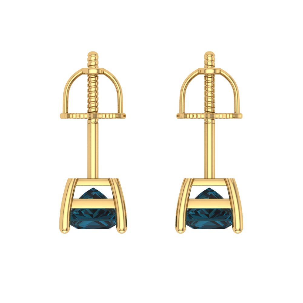 0.5 ctw London Blue Topaz Studs Earrings | 3.5mm Princess Cut White Gold Screw back | December Birthstone