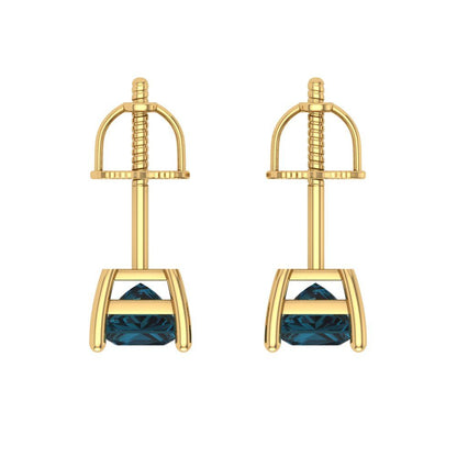 0.5 ctw London Blue Topaz Studs Earrings | 3.5mm Princess Cut White Gold Screw back | December Birthstone