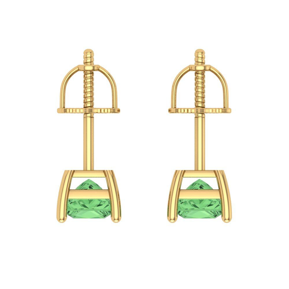 0.5 ctw Green Zirconia Studs Earrings | 3.5mm Princess Cut White Gold Screw back | April Birthstone